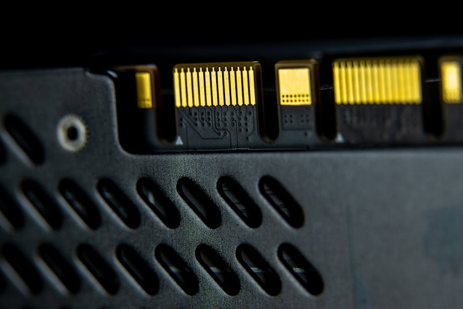 Detailed close-up of a computer component showing connectors and circuitry.