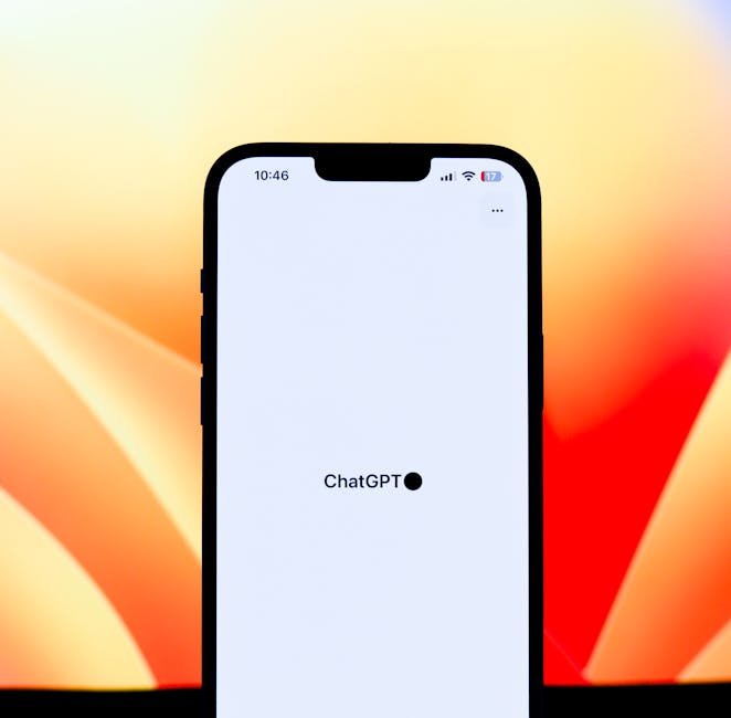 Close-up view of a smartphone showcasing the ChatGPT app against a colorful background.