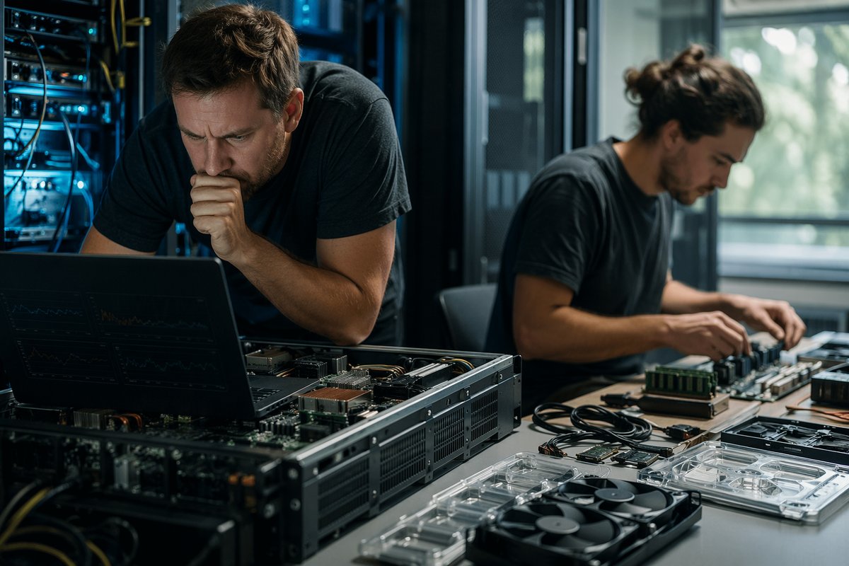 AI automation chips powering a data center dashboard with alert indicators and workloads