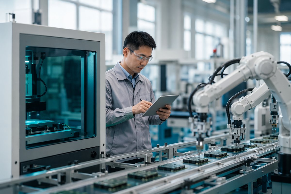 Factory engineers reviewing AI automation chips roadmap for manufacturing quality decisions
