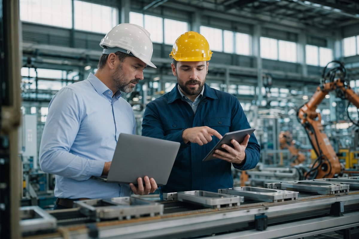 Manufacturing dashboard showing AI automation in manufacturing with messy data alerts and charts