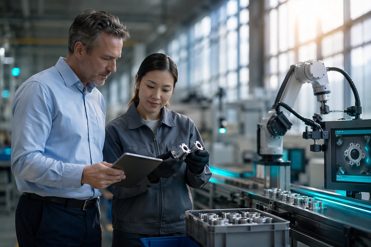 Quality leaders review AI automation in the workplace metrics on a dashboard screen