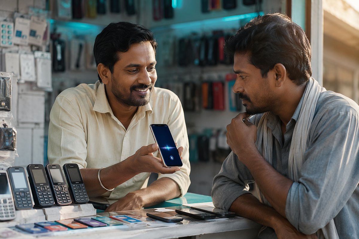 Infographic showing regional AI chatbot integration helping Indian mobile users access local-language assistants