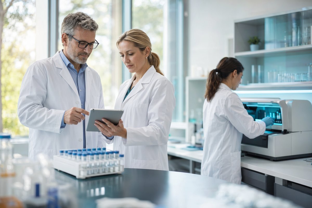 Simple workflow chart showing AI drug discovery models improving pharma and materials team ROI and speed