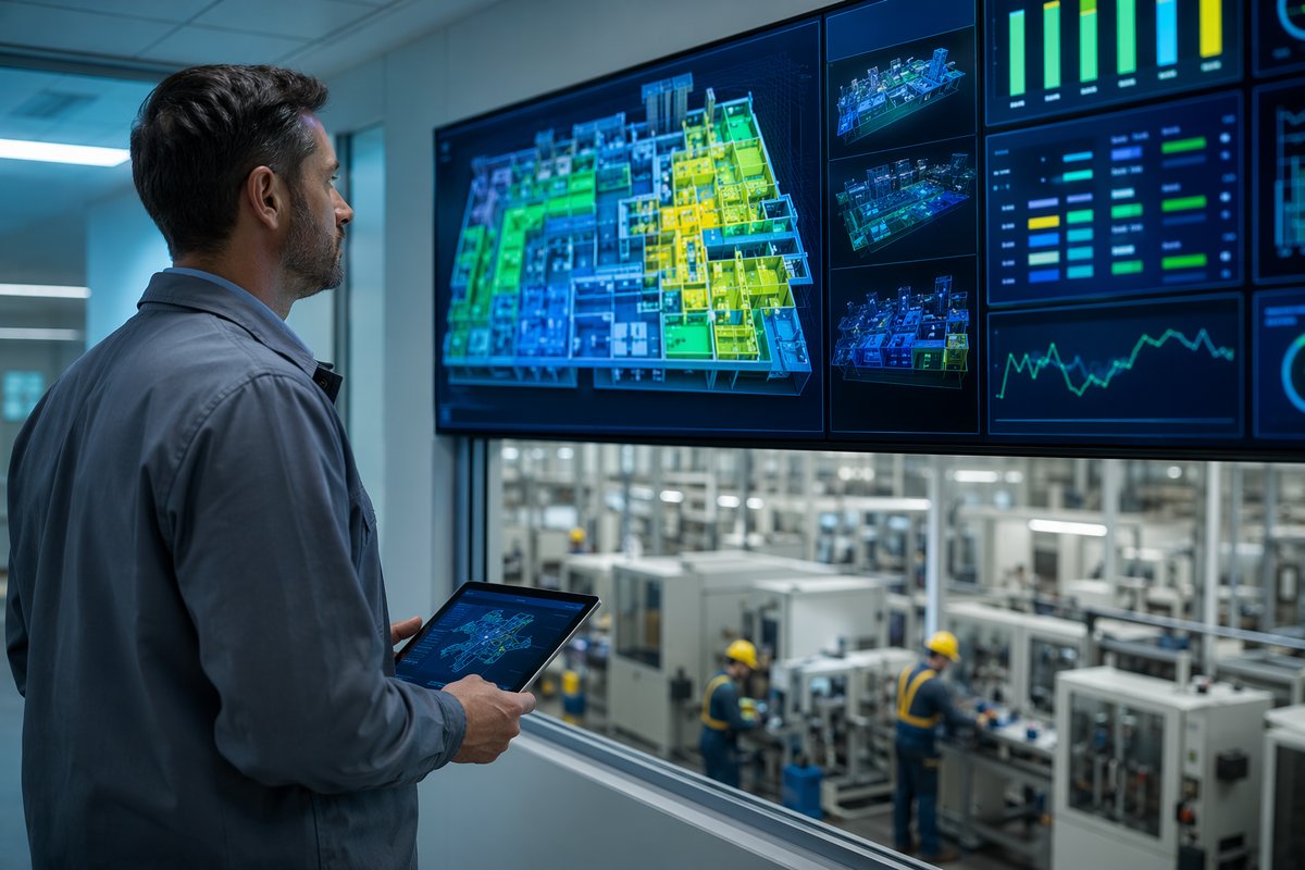 AI energy grid mapping dashboard showing factory output, costs, and regional power lines