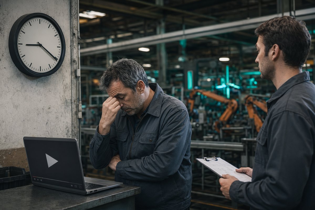 Manufacturing team wasting time searching YouTube videos, highlighting AI-powered conversational search