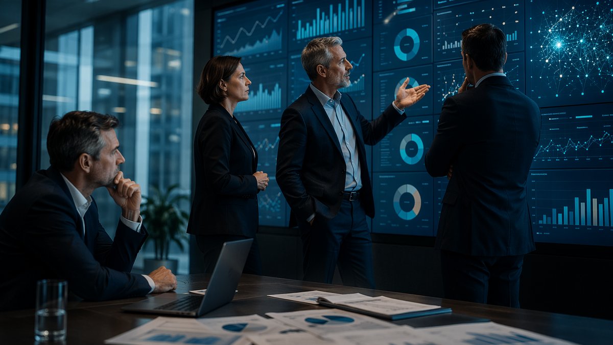 AI psychosis among tech CEOs shown as a worried executive beside glowing AI graphs