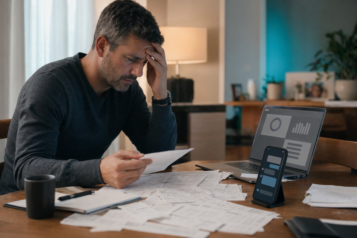 Professional juggling bills and spreadsheets while chatgpt personal finance tools streamline planning