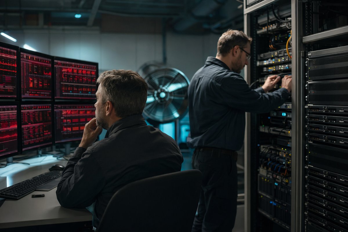 Manufacturing leaders review a dashboard showing enterprise AI retrieval architecture bottlenecks under agentic load