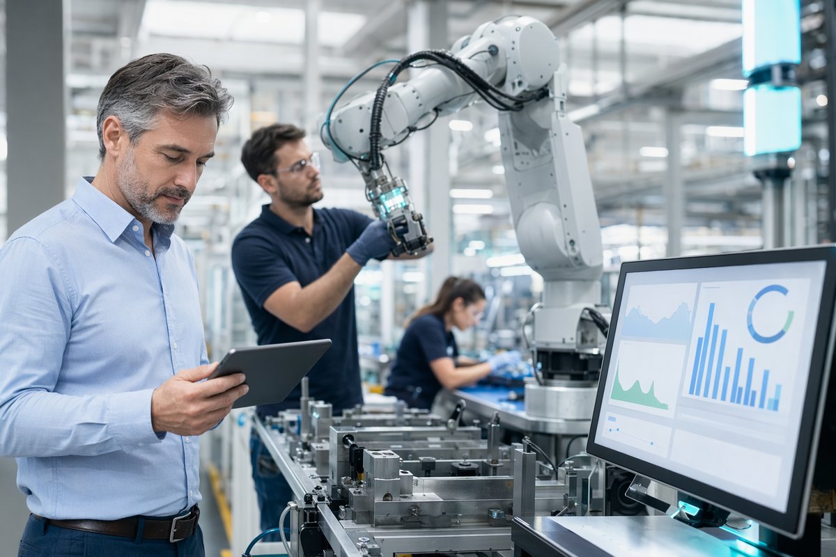 Manufacturing dashboard showing enterprise AI agent memory reducing manual work and errors