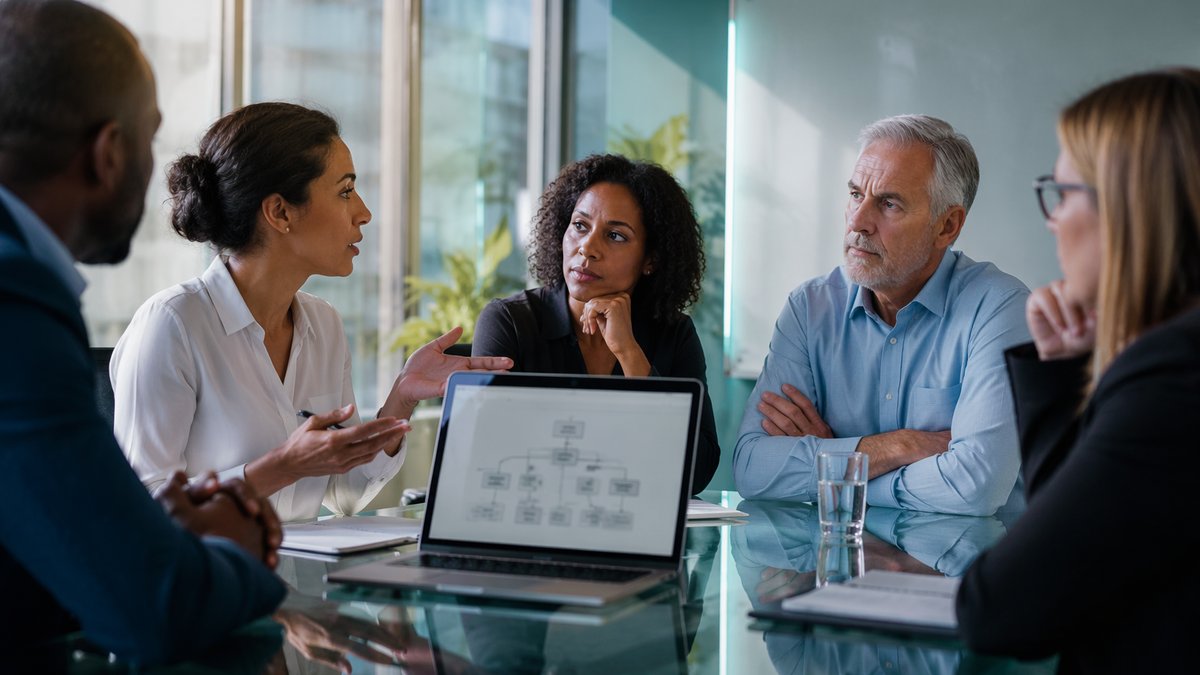 A leader faces a skeptical team during a moral stance on AI discussion