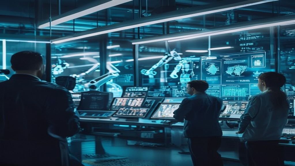 A robotic arm assembling circuit boards, representing what happens when AI starts building itself