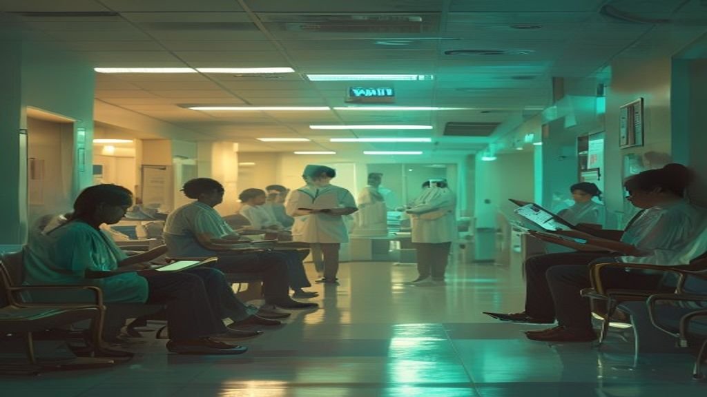 A frustrated patient waits on the phone as a hidden administrative bottleneck prevents a doctor from calling back, with AI offering a solution