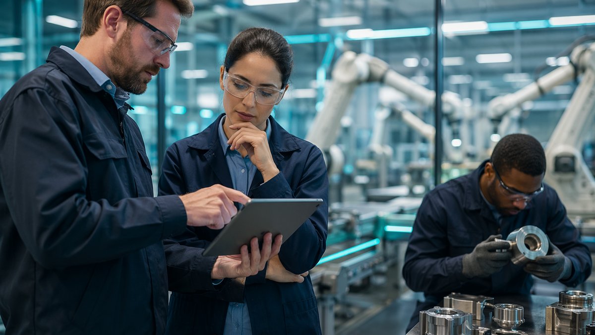 Manufacturing team reviewing AI adoption trends in daily operations dashboard reports