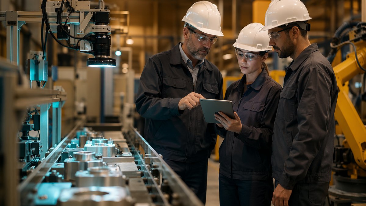 Manufacturing leader reviewing AI adoption trends dashboard to prioritize high-ROI implementation areas