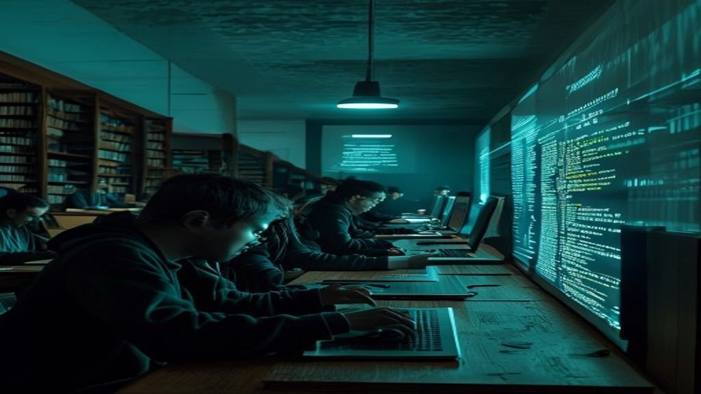 A group of students and professors gathered in a tense meeting discussing AI fraud in education at Brown University