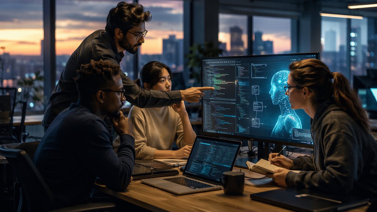 AI in software engineering cover showing developer and AI interface on laptop