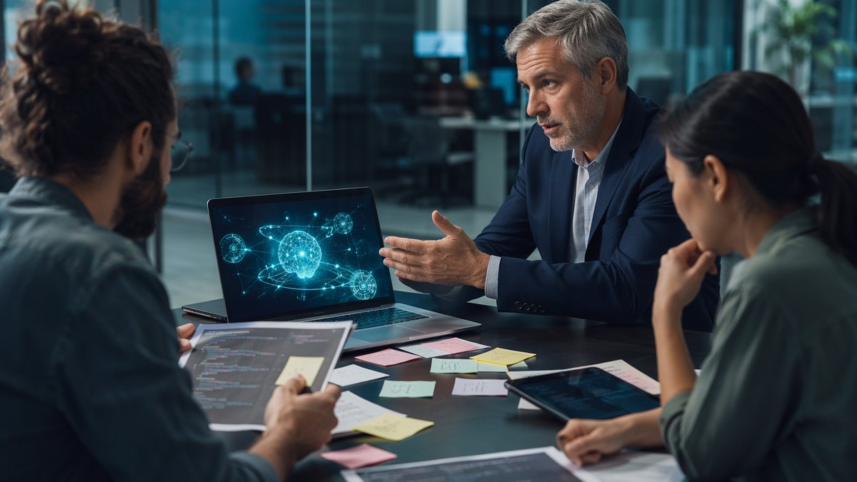 CEO fast-tracking AI in the workplace with employees discussing limits and oversight