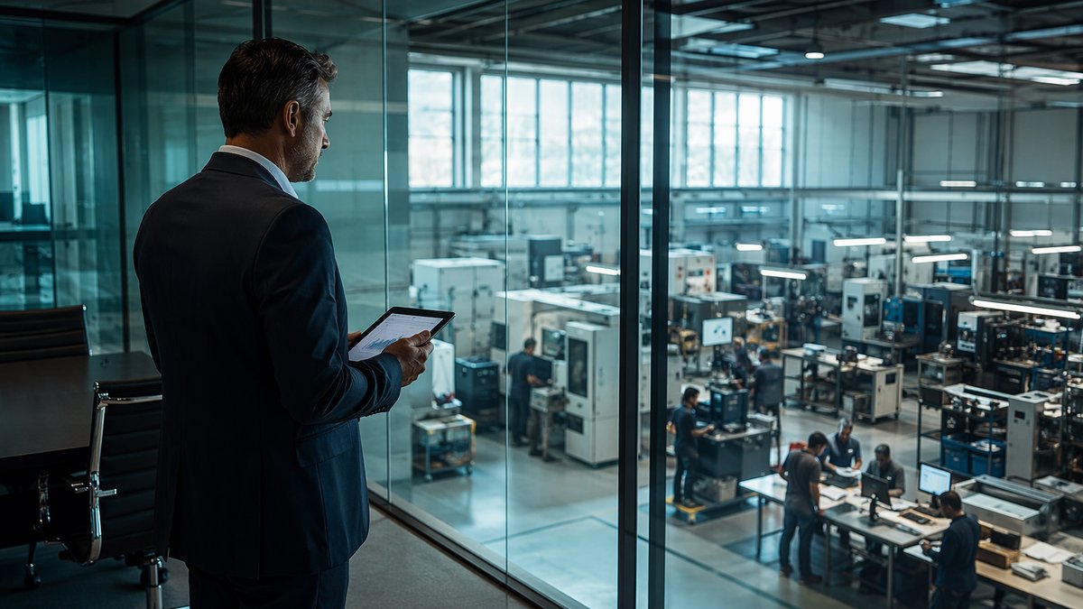 CEO reviewing AI in the workplace strategy with employees in a modern office