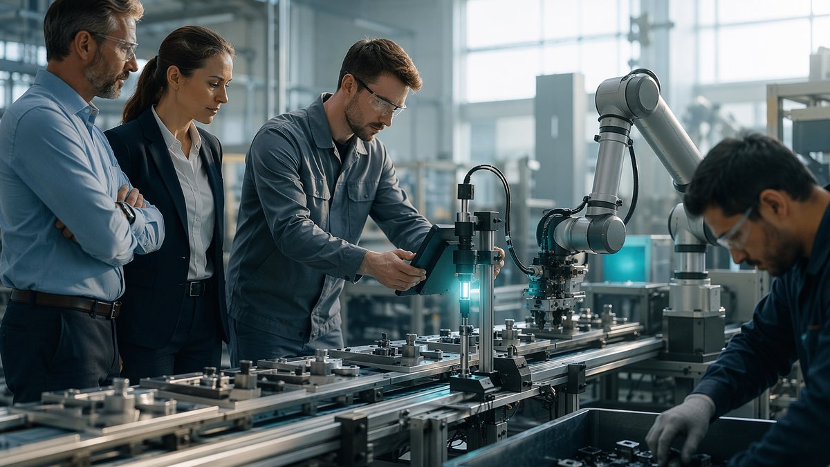Factory operator monitoring AI dashboards while trapped in botsitting AI job frustration