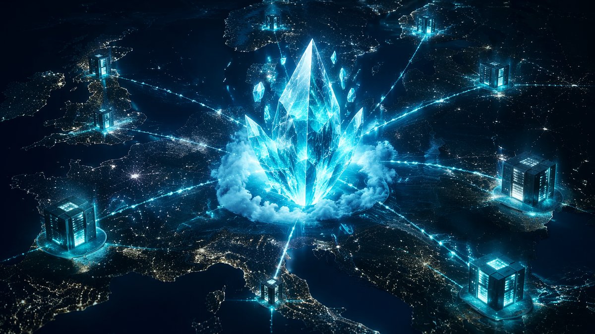 Europe map over glowing data centers illustrating sovereign AI compute for frontier model training