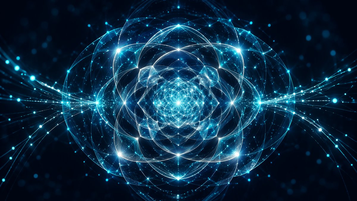 Futuristic AI network with recursive AI self-improvement glowing across digital nodes