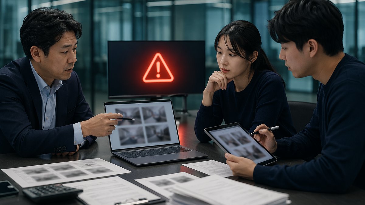 Business team reviewing AI image censorship in South Korea compliance costs on dashboard screens