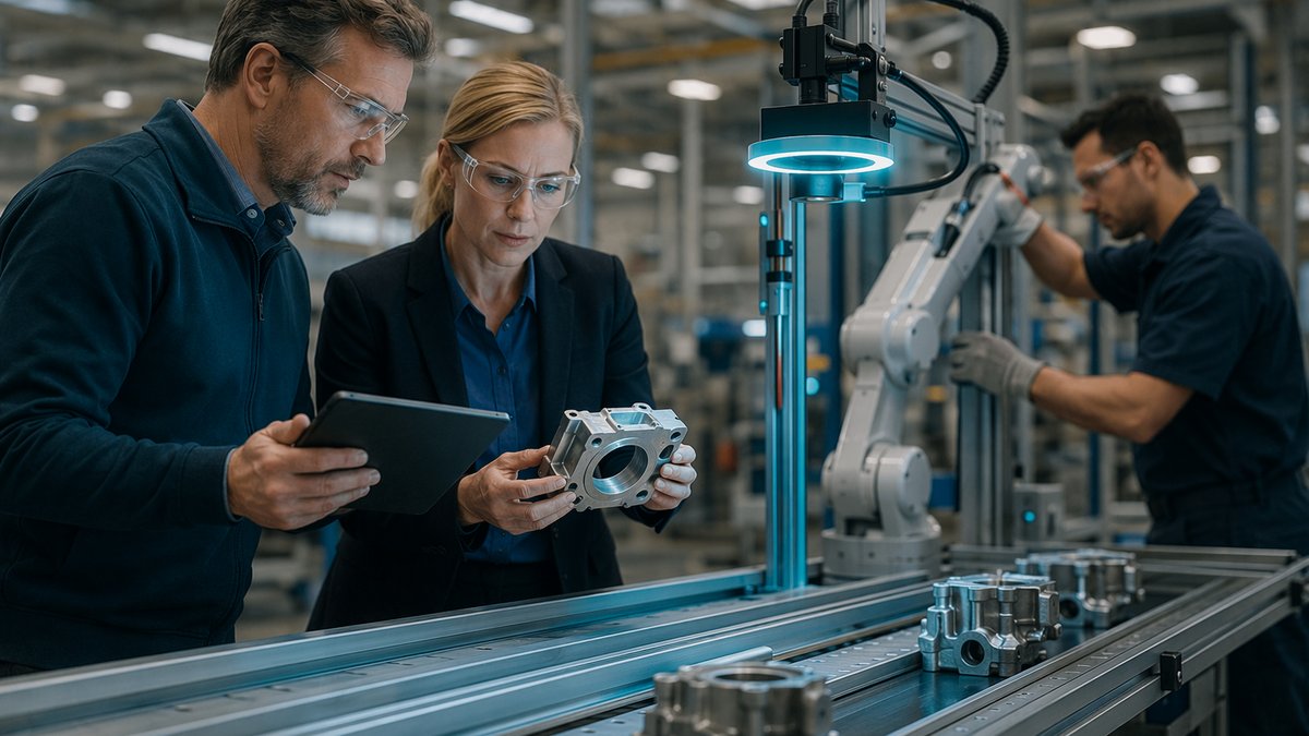 Manufacturing leader reviews AI dashboard to cut waste in the American AI economy