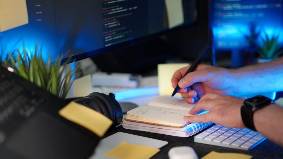 A person checking a news article on a laptop, highlighting key signs of AI-generated fake news and steps to verify its authenticity