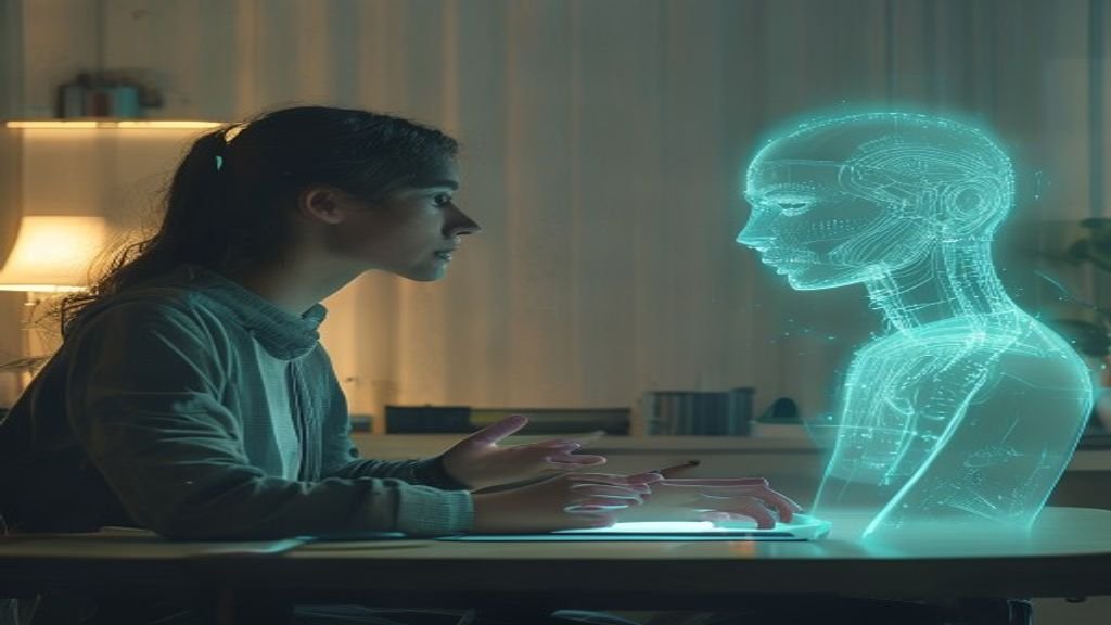 A student interacting with LearnVector AI in a one-to-one learning session using a tablet and stylus