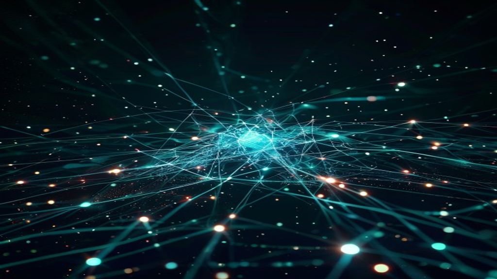 A network of interconnected nodes showcasing distributed AI computing with the Mesh LLM on iroh platform