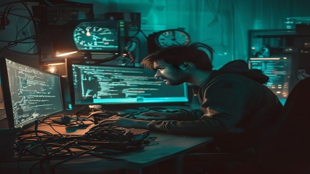 A developer examines bloated AI-generated code on a screen while a clock shows time passing and a price tag reads $10k a week for cleanup