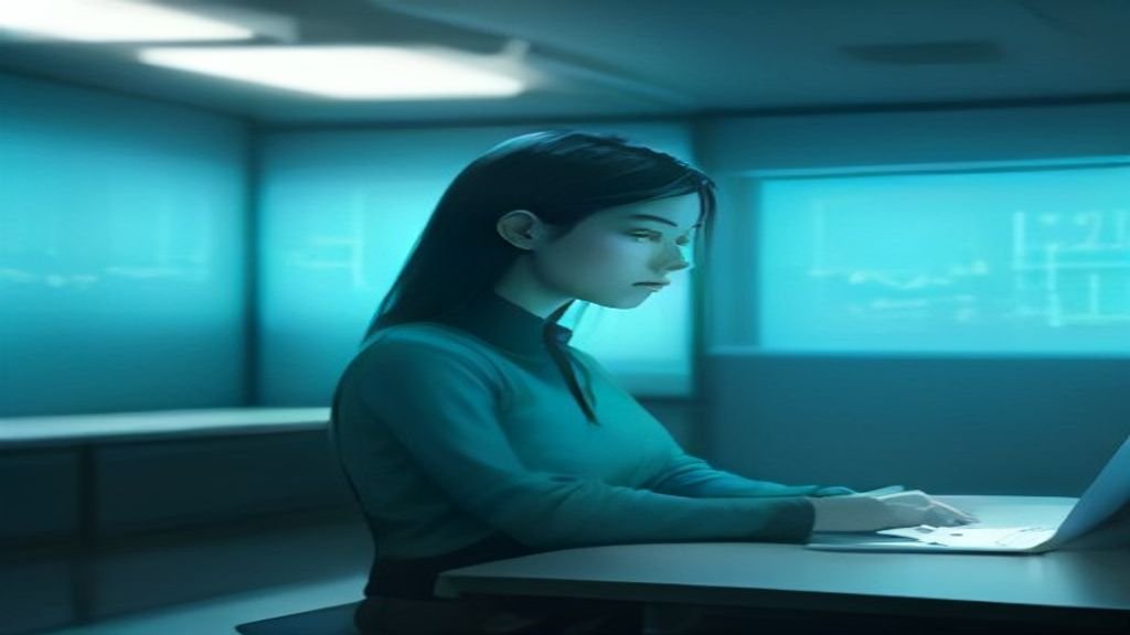 A manager uses a laptop beside a presentation slide titled the AI consciousness debate
