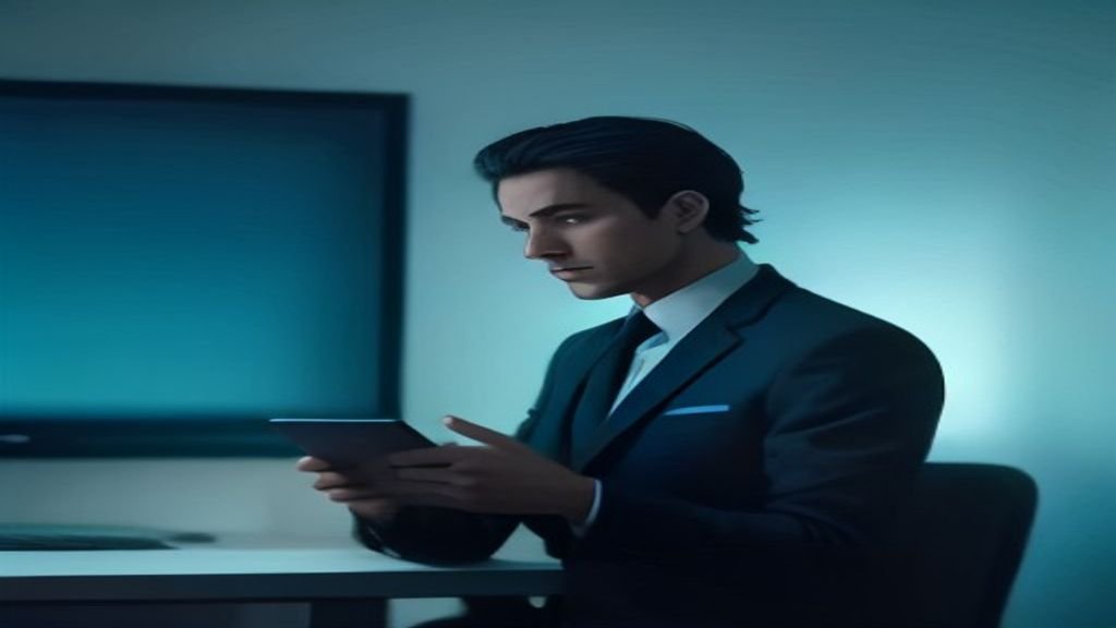 An auditor uses a magnifying glass over glowing digital charts illustrating AI vendor deception