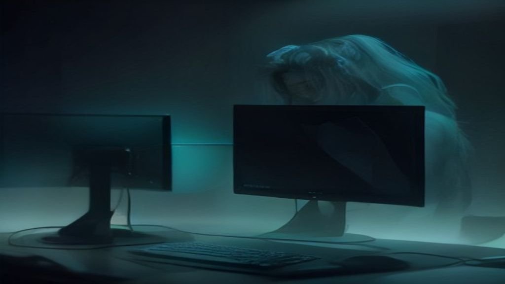 A digital artist works on a computer screen displaying creative workers training AI