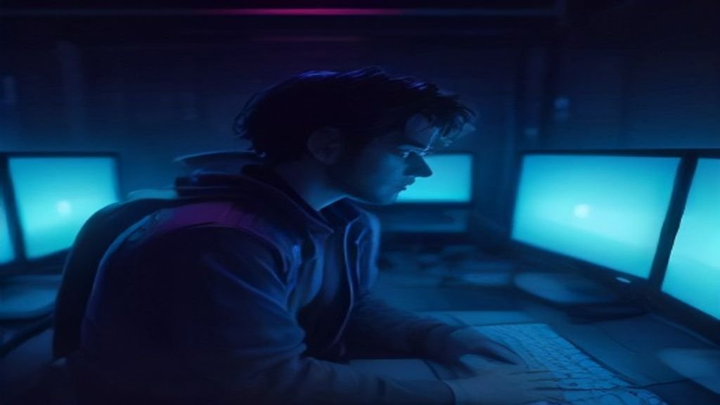 A glowing blue shield protecting a Gentoo server monitor from incoming AI bot scrapers