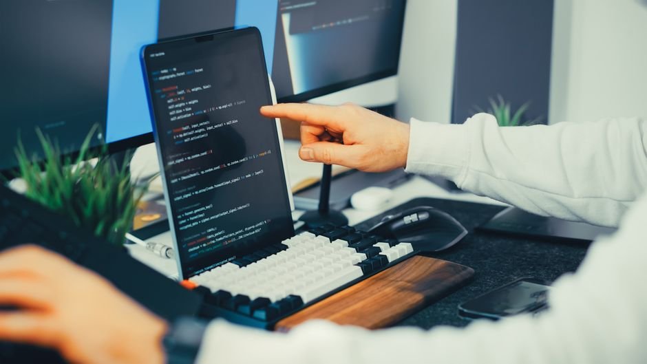 A split screen shows aggressive internal AI code generation on one side and strict external AI code prohibitions on the other, highlighting the double standard in enterprise AI code adoption