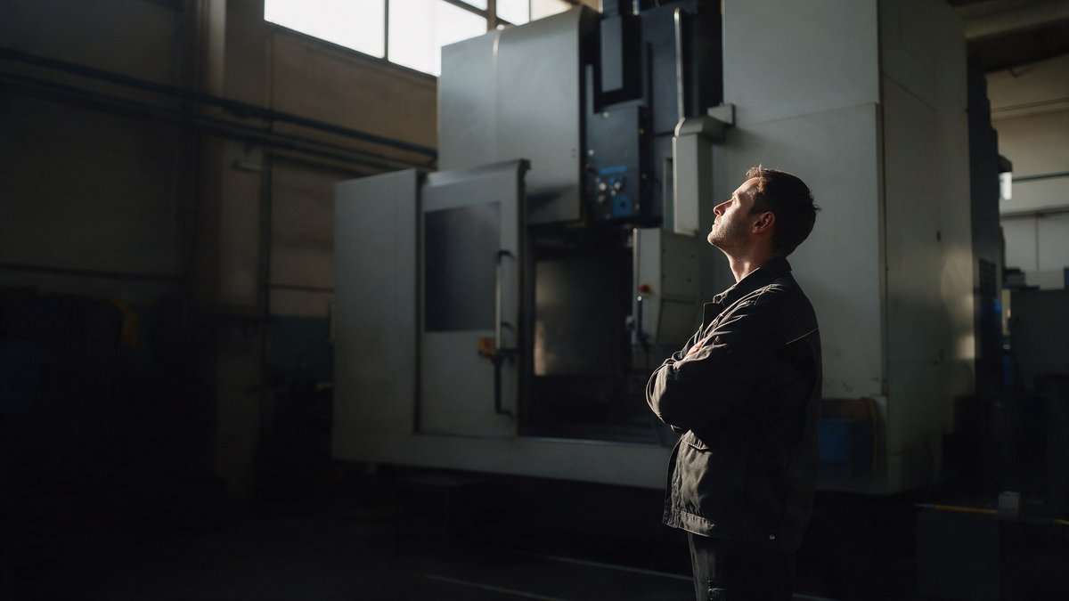 Factory floor inspector reviewing ISO 9001 audit checklist beside a conveyor line