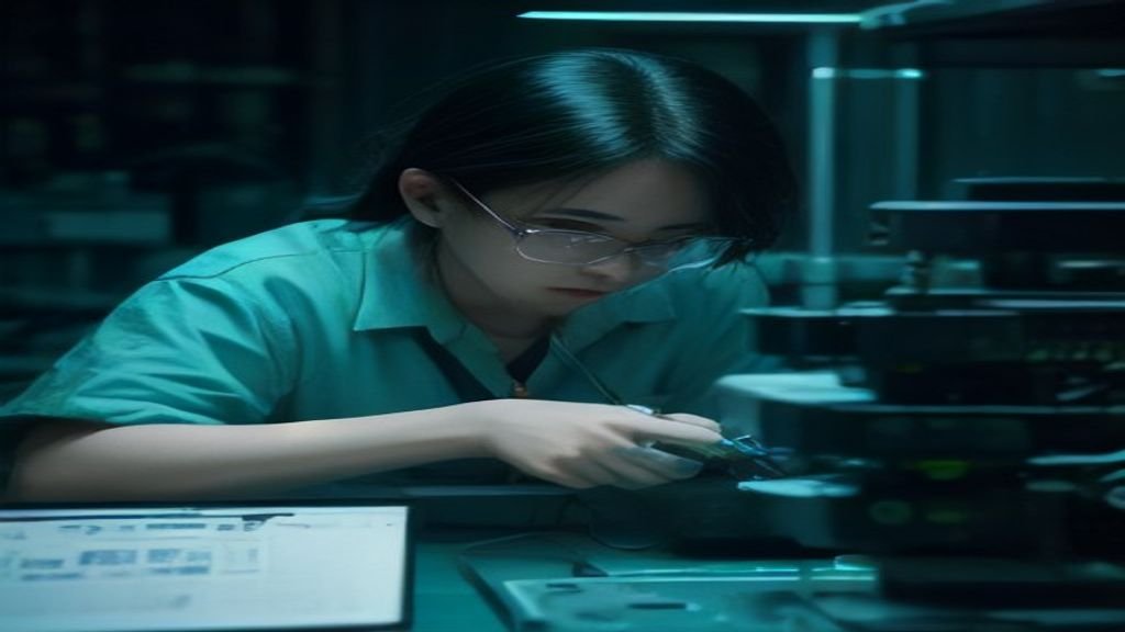 Computer monitor showing glowing digital schematics used in AI circuit board design