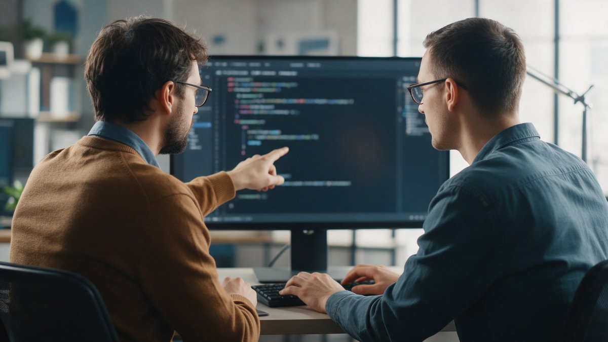 Developer scrolling an approved AI-generated code review diff with green passing test checkmarks