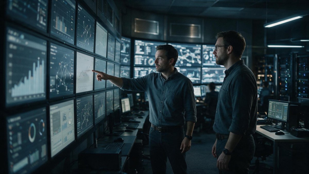 Analyst reviewing flagged AI system decisions on screen, showing human oversight in AI governance policy
